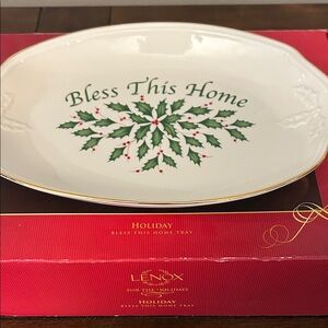 Lenox Holiday Tray with Green Holly and Red Accents